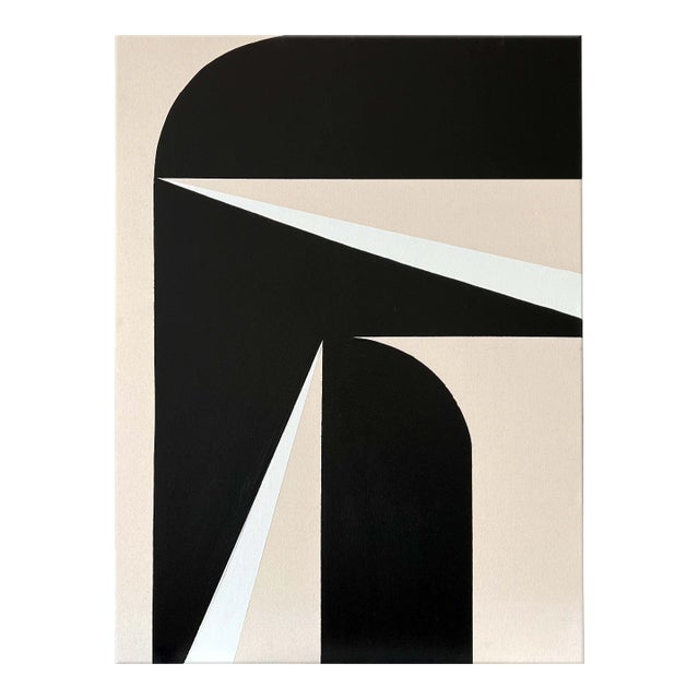 "Abstract Black & White Graphic No. 3" - 18" X 24" Mid Century Modern Painting For Sale