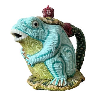 Vintage Hand Beaded Frog Teapot For Sale