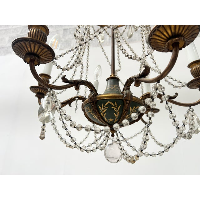 Louis XVI Glass Chandelier with Pearl Garland and Painted Sheet Metal For Sale - Image 12 of 18