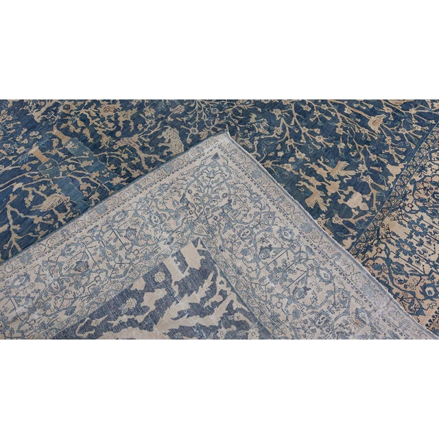 Fine Antique Indian Blue Handmade Wool Rug For Sale - Image 4 of 9