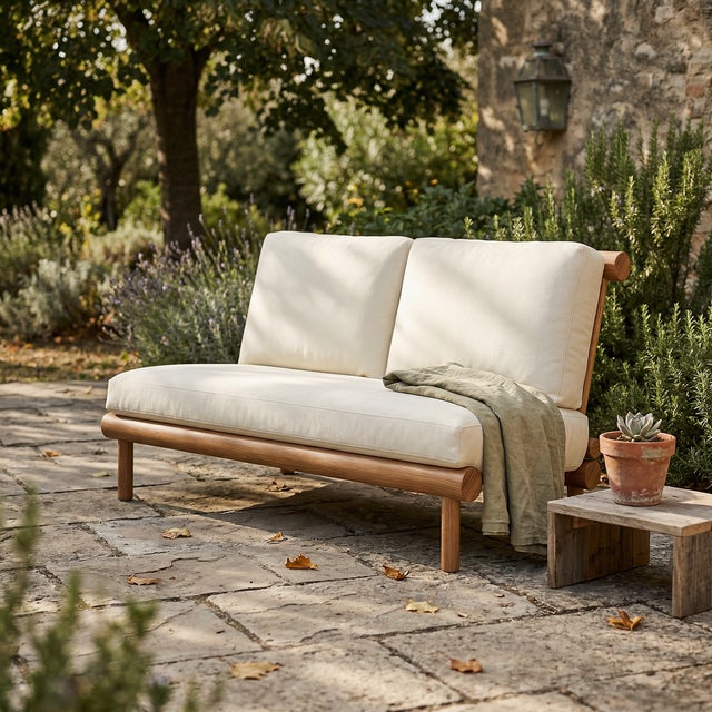 The Rishon Love Seat offers a softer take on modern luxury, pairing our sculptural teak frame with a plush, traditionally...