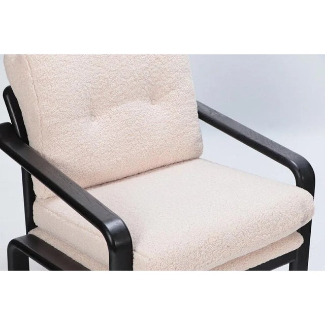 Mid-Century Modern Pair of Ebonized French Open Armchairs Recently Upholstered in Boucle Fabric. For Sale - Image 3 of 8