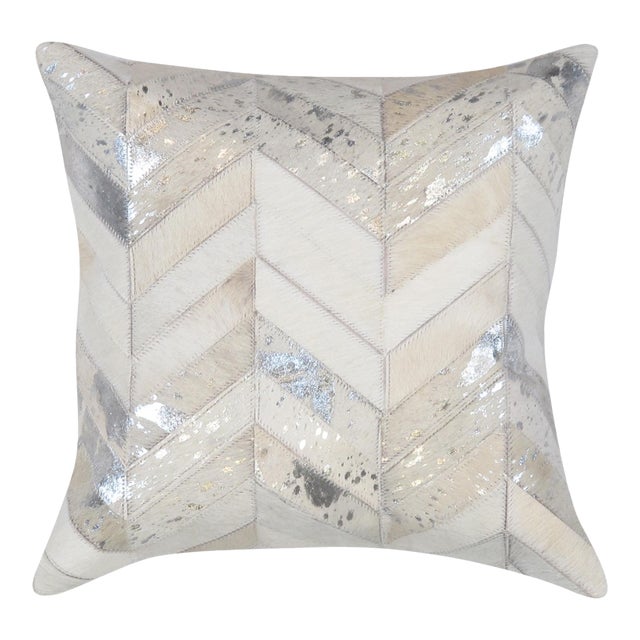 Pasargad Home Safari Chevron Silver Cowhide Pillow For Sale