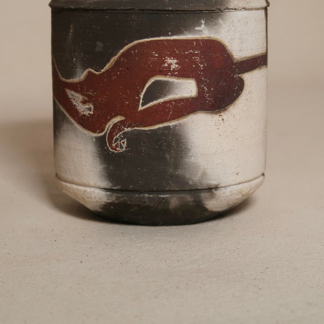 Alabaster Vintage Signed Studio Pottery Wabi Sabi Vase With Flared Rim and Abstract Smokey Slip Glaze For Sale - Image 8 of 15