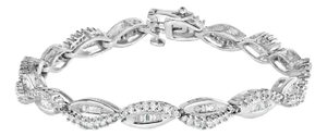 14K White Gold 2.00 Cttw Diamond Swirl and Pear Shape Link Bracelet (I-J Color, I2-I3 Clarity) - 7"