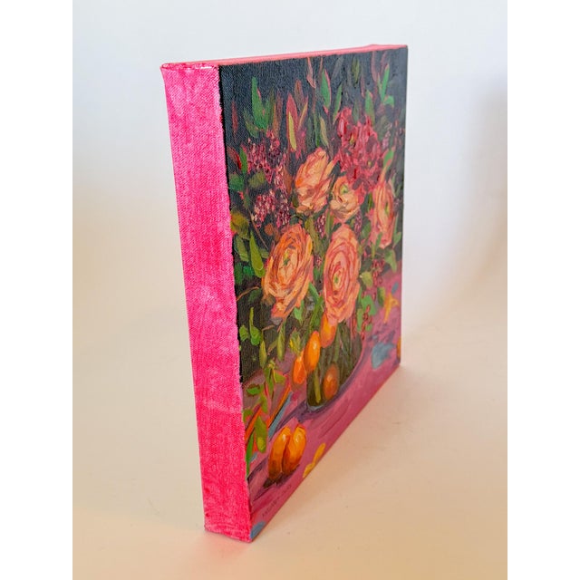 Vibrant Oil Painting, Bouquet of Ranunculus and Oranges, Margaret Owen (20th Century) For Sale - Image 10 of 11