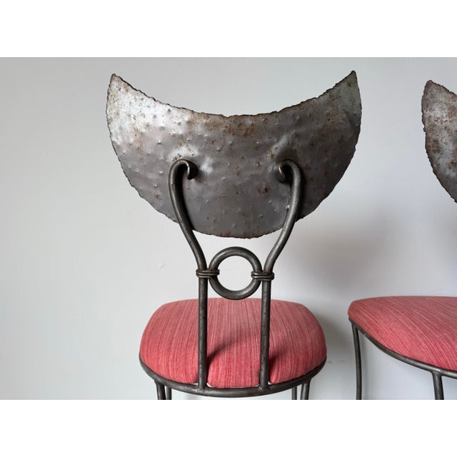 1980’s Vintage Handmade Brutalist Metal Sculptural Dining Chairs – Pair For Sale - Image 9 of 12