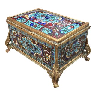 Late 19th Century French Champlevé Enamel & Fire Gilt Bronze Metalwork Domed Top Jewel Box For Sale