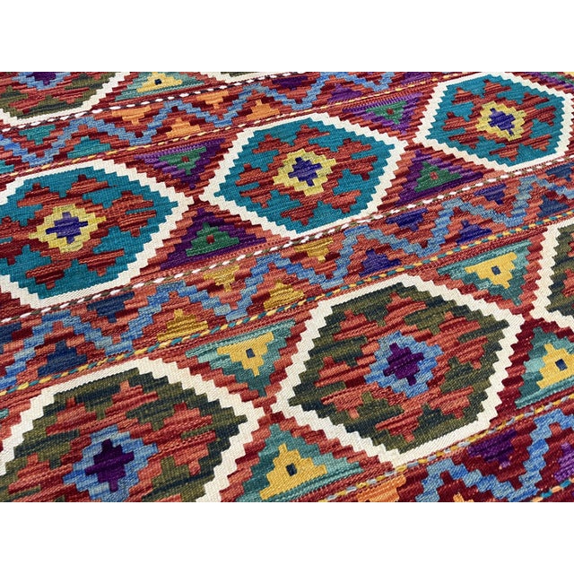 4' X 5'10" Afghan Chobi Khorjin Geometric Wool Kilim Rug For Sale - Image 11 of 17