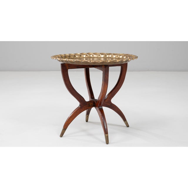 1970s Moroccan Mid-Century Walnut Coffee Table With Spider Legs and Bronze Top For Sale In Greensboro - Image 6 of 18