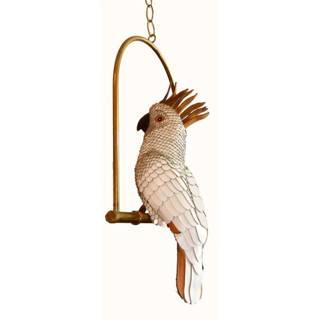 White and brown leather Signed "FEDERICO" Mexico very elegant cockatoo on a swing. Measurements : 18"H with the swing,...