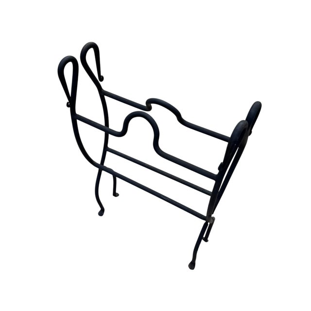Black Wrought Iron Folding Firewood Log Holder With Scroll Handles For Sale - Image 10 of 10