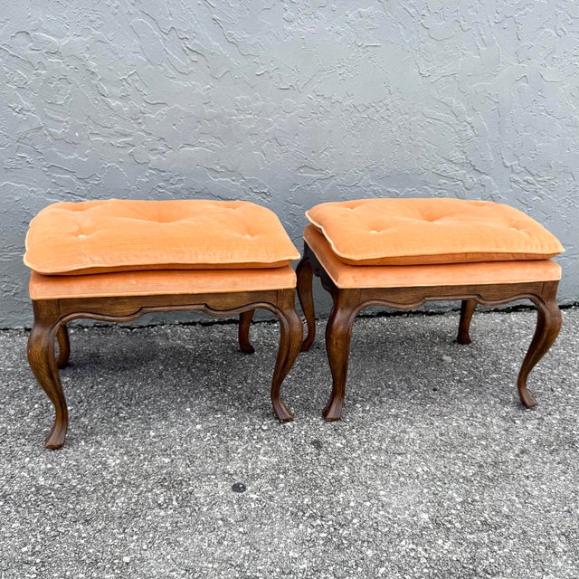 Mid 20th Century Vintage Louis XV-style Tufted Footstools/Benches by Drexel Heritage For Sale - Image 5 of 8