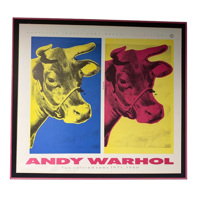 Large 1989 Andy Warhol "Two Colored Cows" 1st Ed. Nouvelles Images Poster For Sale
