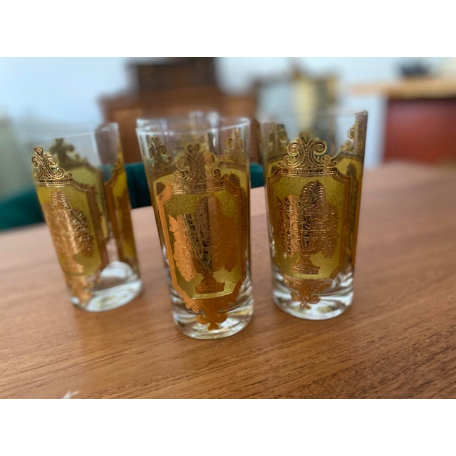 1960s Yellow 22k Gold Signed Culver Glassware Fruit Basket Depiction - Set of 4 For Sale In Seattle - Image 6 of 8