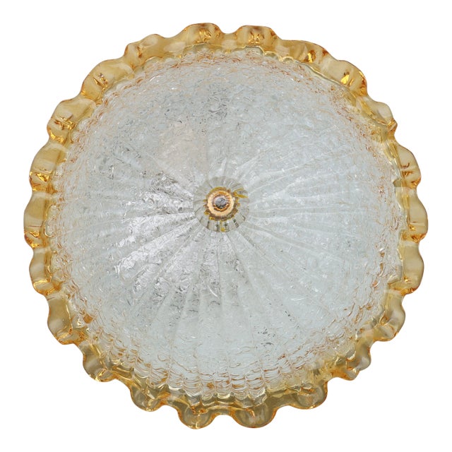 1980s Italian Yellow Large Size Murano Glass Ceiling Fixture, Murano For Sale