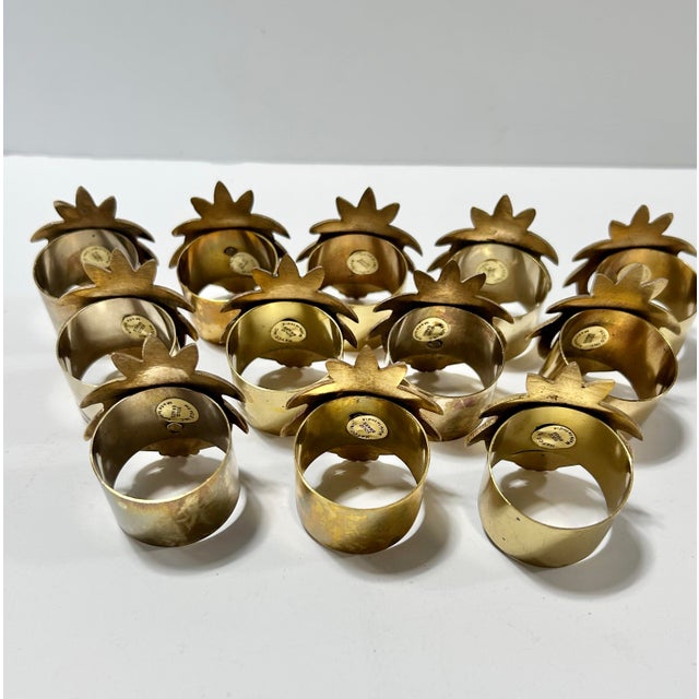 Vintage Hollywood Regency Solid Brass Pineapple Napkin Rings – Set of 12 For Sale - Image 11 of 12