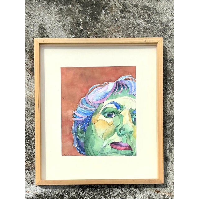 Figurative Vintage Boho Original Watercolor Portrait on Paper For Sale - Image 3 of 9