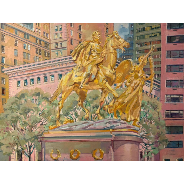 1990s 1990s Original Signed Oil Painting of General Sherman and 'Victory" Statue in Grand Army Plaza by David Beynon Pena, Framed For Sale - Image 5 of 5