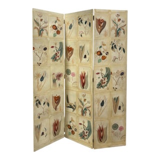 1980s Maitland -Smith Hand Painted Botanical Floral & Fruit Folding Screen For Sale