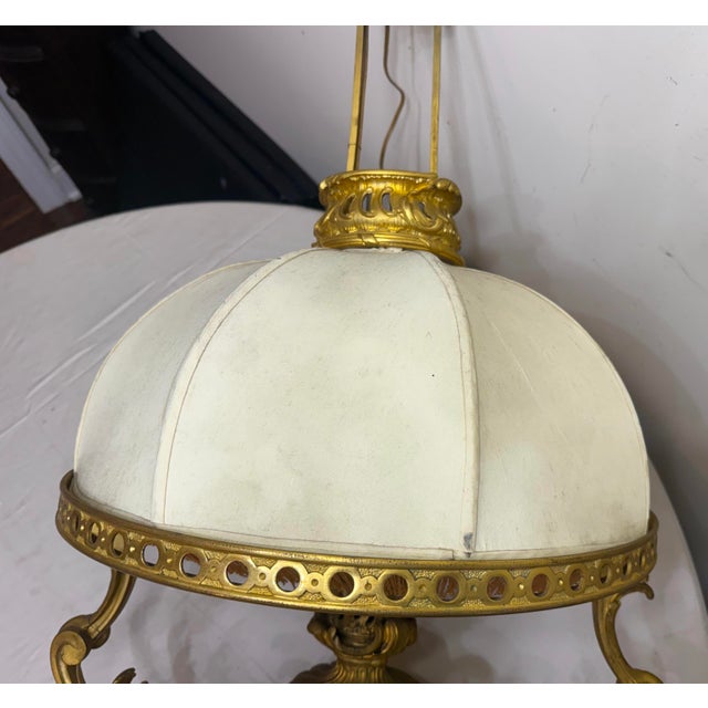 Large Antique 1800's Ornate Louis XVI Dore Bronze Electric Oil Lamp Chandelier For Sale - Image 9 of 16