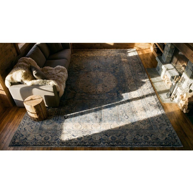 Gray A Distinguished Central Medallion in Gray Background Color Antique Indian Rug For Sale - Image 8 of 10