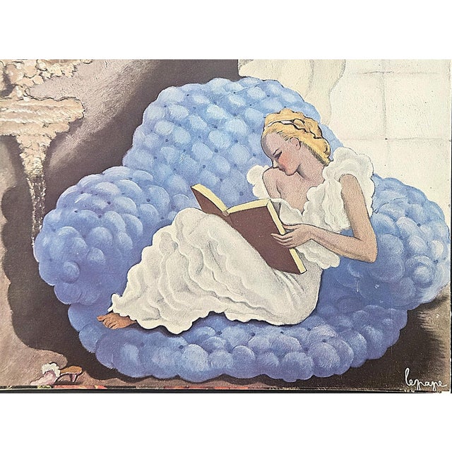 Art Deco 1934 French Art Deco Lithograph-Women at Home Reading a Book For Sale - Image 3 of 3