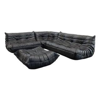 Michel Ducaroy for Ligne Roset Togo 4pc Black Leather Modular Sofa Set For Sale
