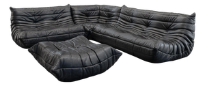 Michel Ducaroy for Ligne Roset Togo 4pc Black Leather Modular Sofa Set