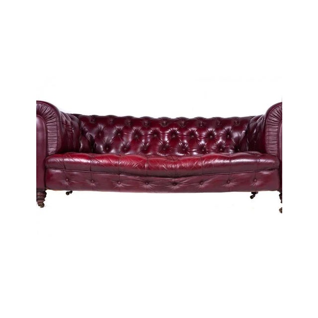 Chesterfield Victorian Burgundy Leather Sofa For Sale - Image 9 of 12