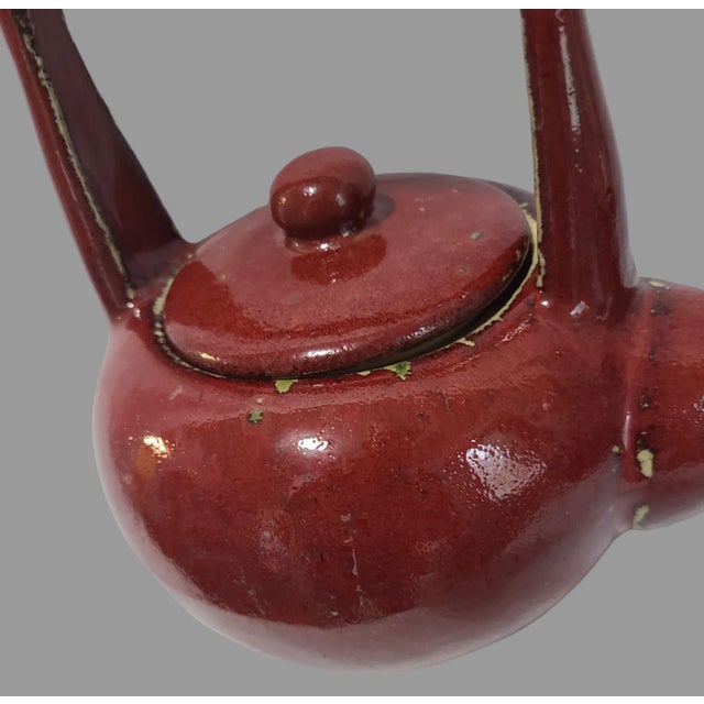 Red Vintage Asian Red Glazed Earthenware Tea Pot & 2 Cups For Sale - Image 8 of 12