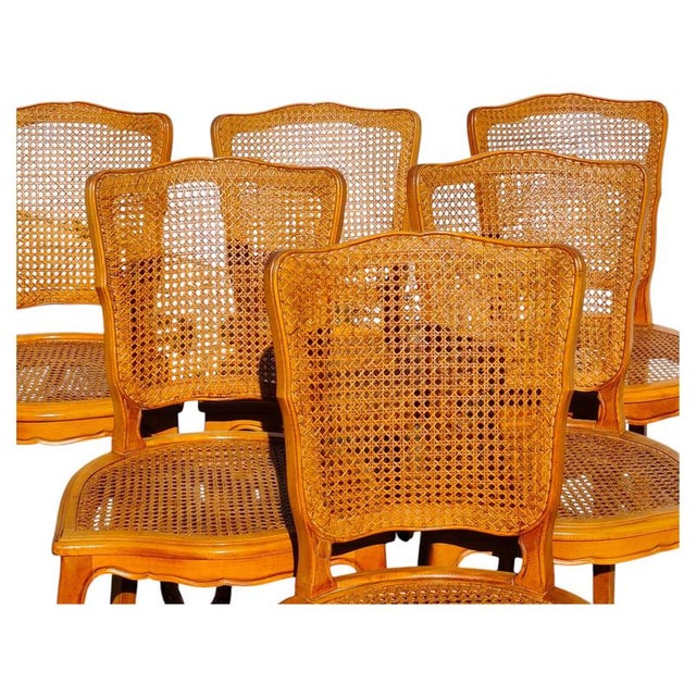 Elegant Set of 6 Vintage Cane Dining Chairs - Style Louis XV from the 60s Solid wood Chairs - Traditional French Design-...
