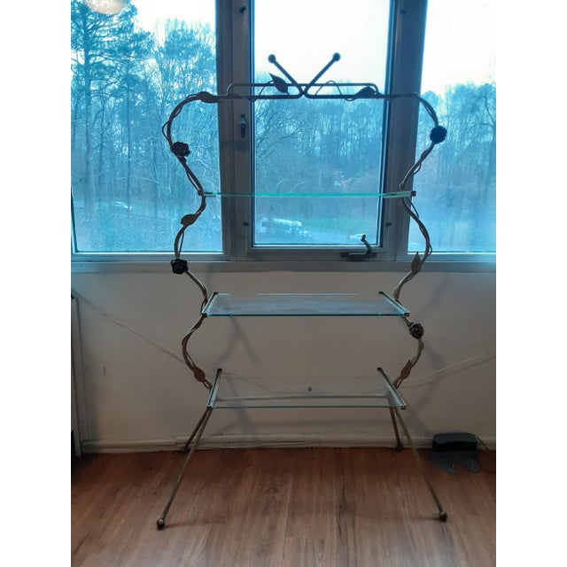 Mid Century Italian Original Gold Metal and Glass Etagere/Plant Stand For Sale - Image 4 of 11