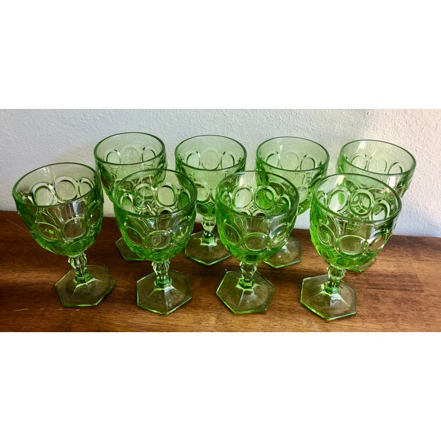 Vintage 1970s Fostoria Green "Moonstone" Water Goblets - Set of 8 Fostoria Moonstone Green water glasses feature an...