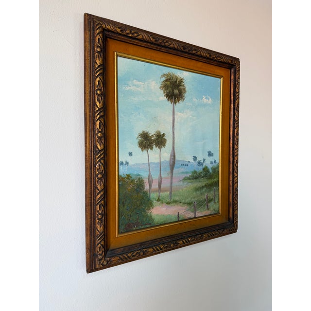 Beautiful vintage 1970’s Cuban landscape oil on canvas painting by Cuban–American artist Julio Carballosa (1919–2012)....