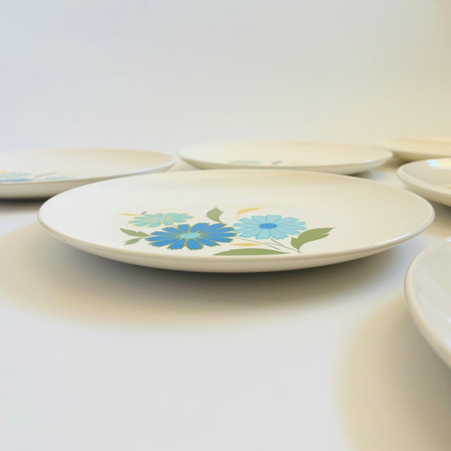 Blue Mid Century American Ironstone Blue Flower Dinner Plates - Set of 6 For Sale - Image 8 of 14