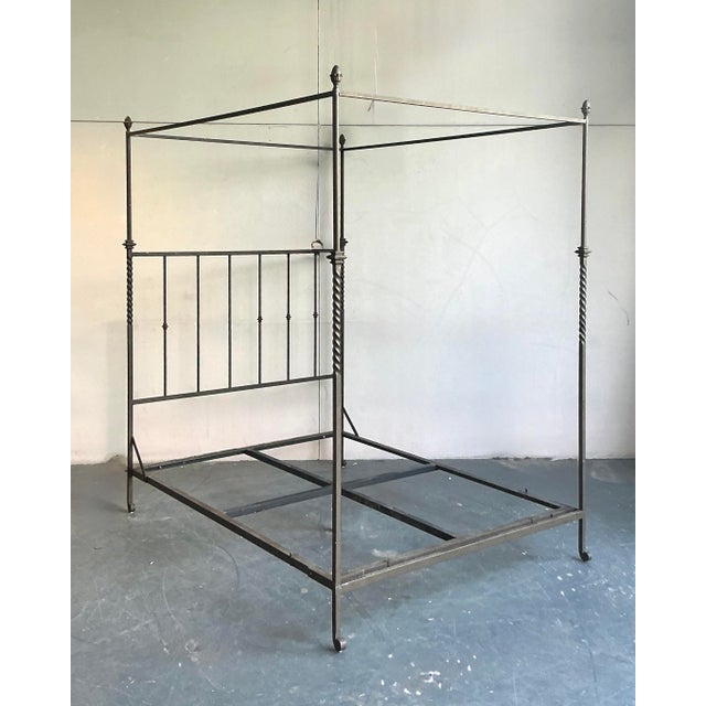 Rustic Vintage Boho Twisted Wrought Iron Queen Canopy Bed For Sale - Image 3 of 4