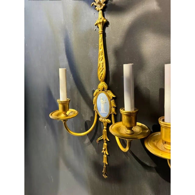 Pair of 1900’s Caldwell gilt bronze sconces with Wedgwood design