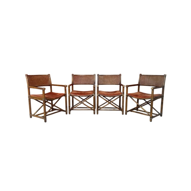 Wood 1970's McGuire Leather Wrapped Bamboo, Cane & Dining - Set of 5 For Sale - Image 7 of 18