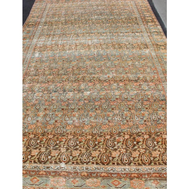 Apricot Antique Persian Malayer Rug With Allover Paisley Motifs in Warm Colorful Tones For Sale - Image 8 of 13