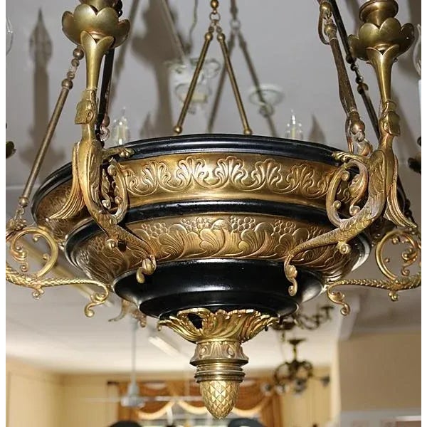 ​Antique 1900s French Empire Style Figural Carved Dragons 9 Light Chandelier For Sale In New York - Image 6 of 9