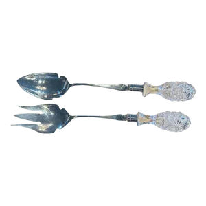 Silver-Plate Salad Serving Set With Crystal Handles by Pairpoint Mfg Co