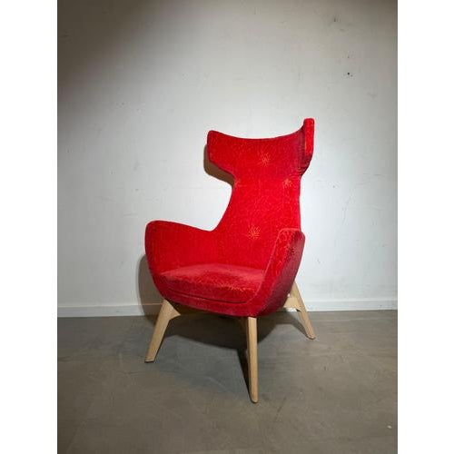 Red High Back Accent Lounge Chair in Red Floral Velvet For Sale - Image 8 of 8