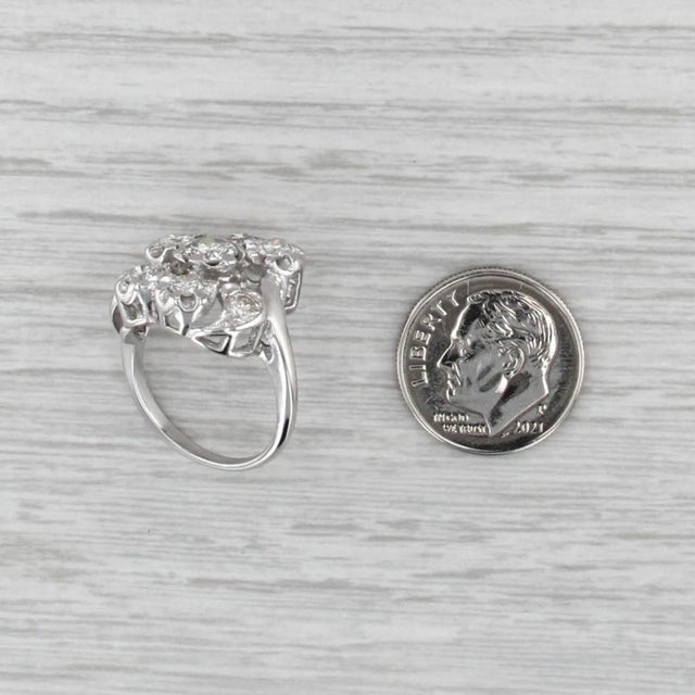 Gemstone Vintage 1.41ctw Diamond Cluster Ring 14k White Gold Heart Accents Size 5.5 For Sale - Image 7 of 8