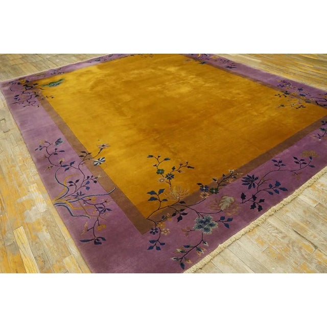 Art Deco 1920s Yellow Saffron Floral Minimalist Antique Chinese Art Deco Carpet 9' X 11' 6'' by Nichols Workshop Rug For Sale - Image 3 of 8