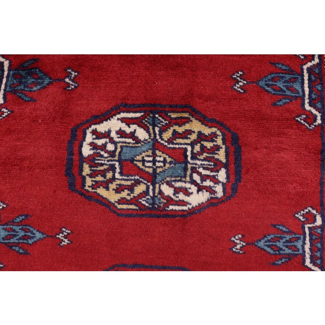 1990s Rustic Bokhara Red/Blue Hand Knotted Wool Rug For Sale - Image 5 of 9
