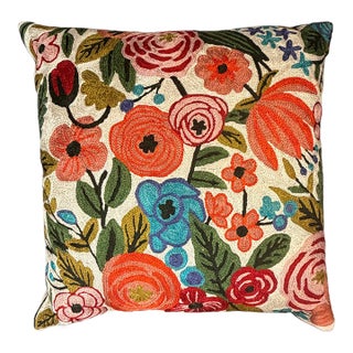 Multi Color Floral Embroidered Pillow For Sale