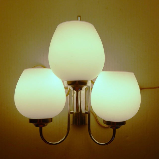 1960s Mid Century Modern 3- Light Chrome Wall Light W. Satin Glass Globes, Spain For Sale - Image 13 of 15