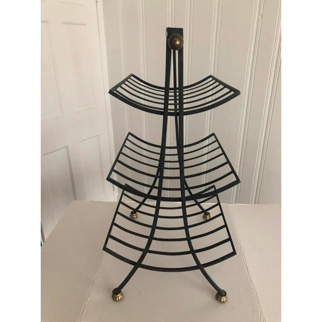 Modern Late 20th Century Black Iron Magazine or Firewood Stand With Gold Accents For Sale - Image 3 of 6
