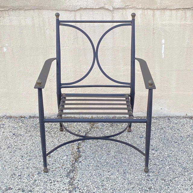 Neoclassical Late 20th Century Neoclassical Regency Aluminum & Steel Metal Outdoor Patio Arm Chair - Set of 4 For Sale - Image 3 of 12